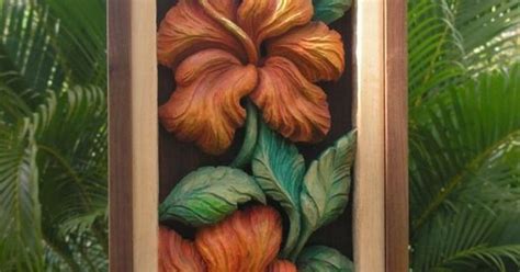 Hibiscus Flower Wood Carving Wall Art Tropical Decor Wood Carving By