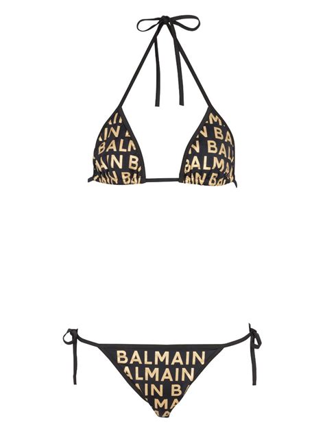 Balmain Logo Print Triangle Bikini Set Black Farfetch Uk