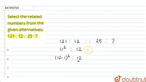 Select The Related Numbers From The Given Alternatives 121 12 25 Class 14 Analogy