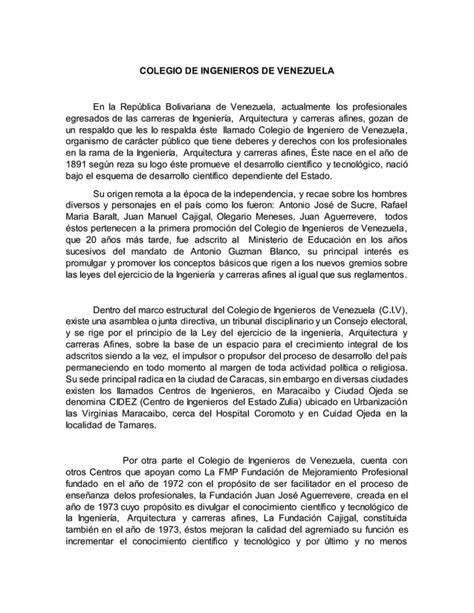 Ensayo Colegio De Ingenieros De Venezuela PDF