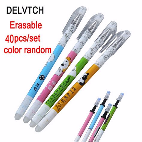 Delvtch 05mm 40pcsset Erasable Pen Blue Black Ink Refills Writing