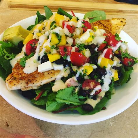 Homemade Fish Taco Salad With Fresh Mango Pico De Gallo R Food