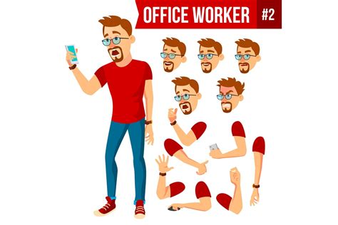 Office Worker Vector. Face Emotions, Various Gestures. Animation ...