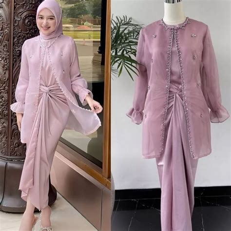 Jual Oneset Jemma Organza Premium Tunik Brukat Modern Outfit Kondangan