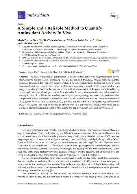 PDF A Simple And A Reliable Method To Quantify Antioxidant Activity