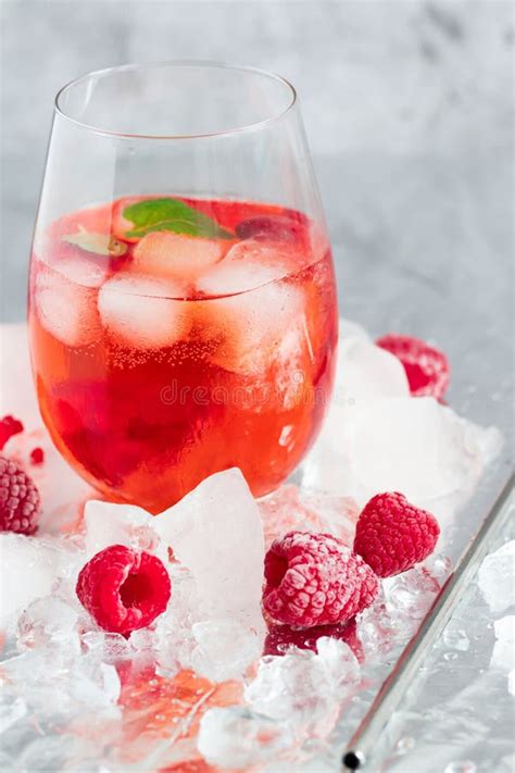 Cool Cocktail With Ice And Mint And Raspberry Summer Stock Image