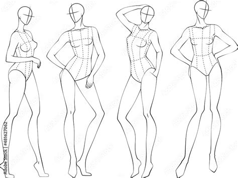 Fashion Figure Ten Heads Design Template Croquis Wearing Bodice Stock