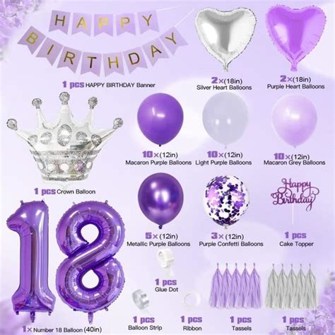 Décorations Anniversaire Violet 18 Ans Ballons Violets Pastel Bannière