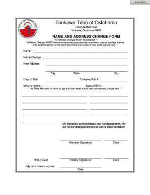 Fillable Online Name And Address Change Form Tonkawa Tribe Fax Email