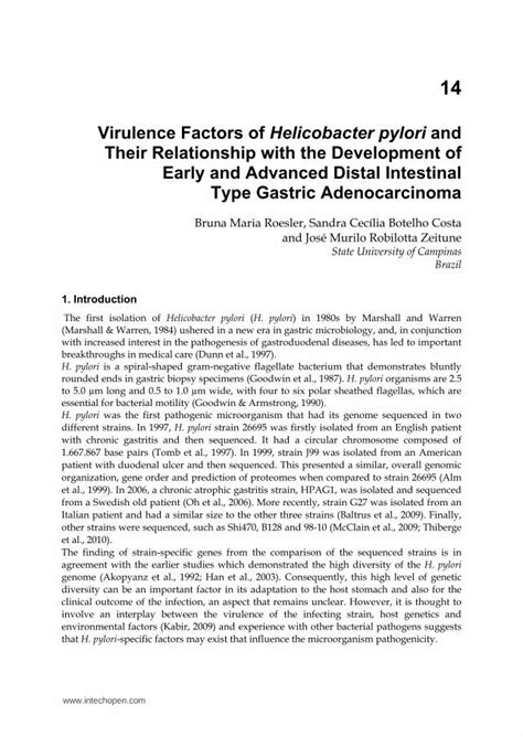 Pdf Virulence Factors Of Helicobacter Pylori And Their Relationship