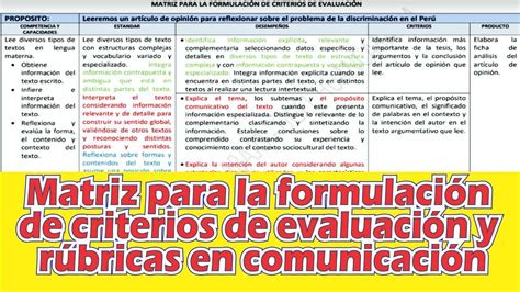 Matriz Para La Formulaci N De Criterios De Evaluaci Nmatriz Para La