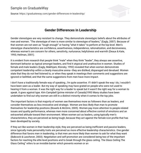 ⇉gender Differences In Leadership Essay Example Graduateway