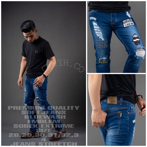 Jual Original Brand Celana Jeans Panjang Pria Sobek Bordir Kekinian