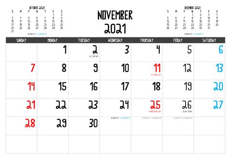 Free Printable November 2021 Calendar With Holidays