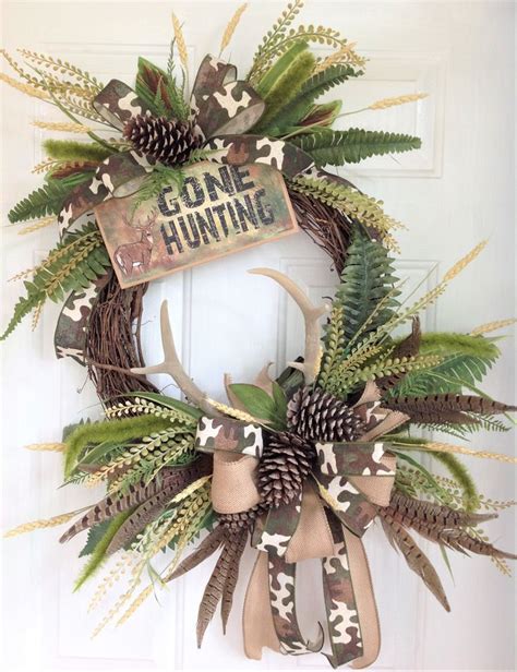 Hunting Wreath Wreath With Deer Antlers Rustic Wreath Wreath For