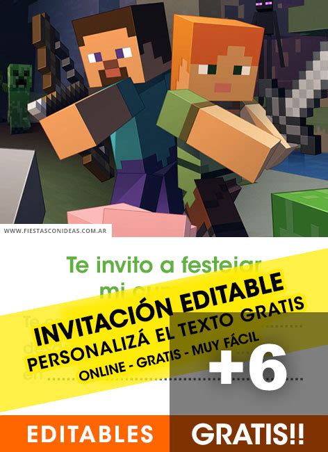 Invitaciones De Minecraft Gratis Para Editar Personalizar E