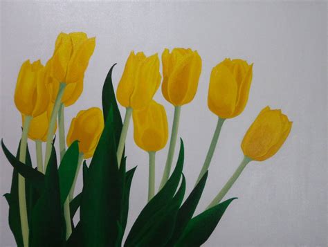 Peinture Acrylique Toile Originale De Tulipes Jaunes