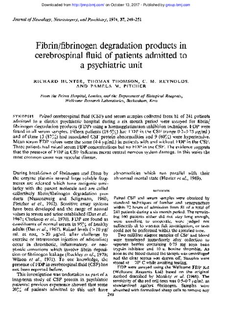 (PDF) Fibrin-fibrinogen degradation products in cerebrospinal fluid as an indicator of neonatal ...