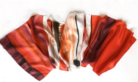 Silk Scarf Carmine Stripes Hand Painted Silk Scarf Abstract Etsy