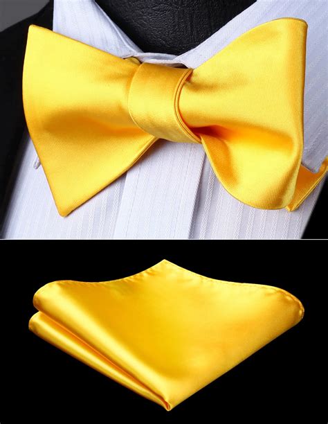 Men Woven Party Wedding Yellow Solid Self Bow Tie Pocket Square Setbl201ys Bow Tie Handkerchief