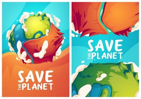 Save Planet Posters With Earth Globe With Dry Part 14343219 Vector Art