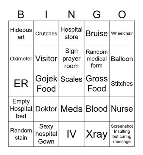 Hospital Bingo Card