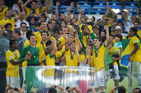 Neymar Of Brazil Holds The FIFA Confederations Cup Trophy After During