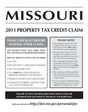 Fillable Online Dor Mo MISSOURI DEPARTMENT OF REVENUE 2011 FORM MO 1040