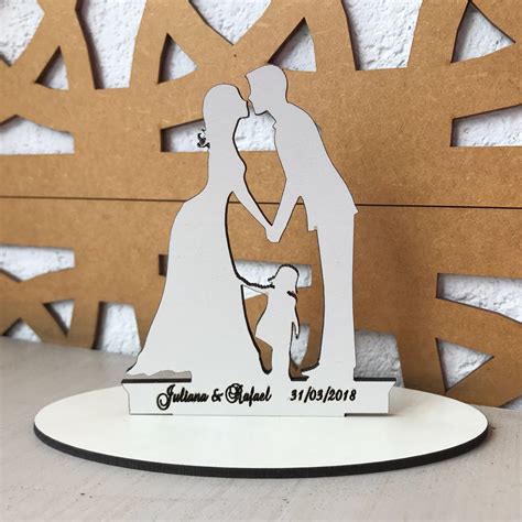 Ref 008 Topo de Bolo MDF Branco Coração Alianças Noivos Casamento