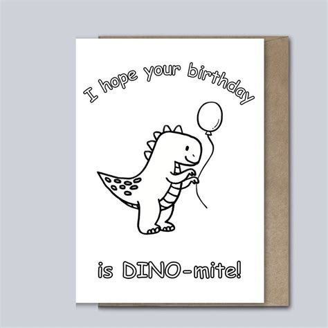 Printable Coloring Page Dinosaur Birthday Card Etsy