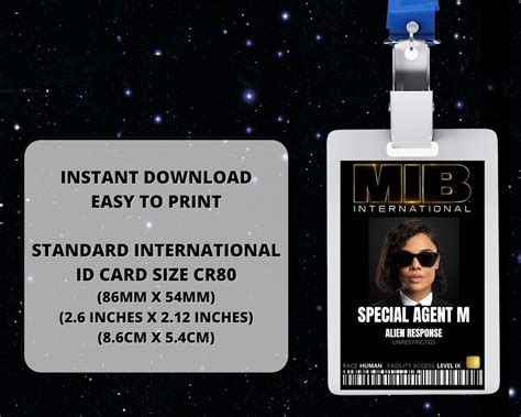 Printable Man In Black International Agent M Id Card Badge Etsy