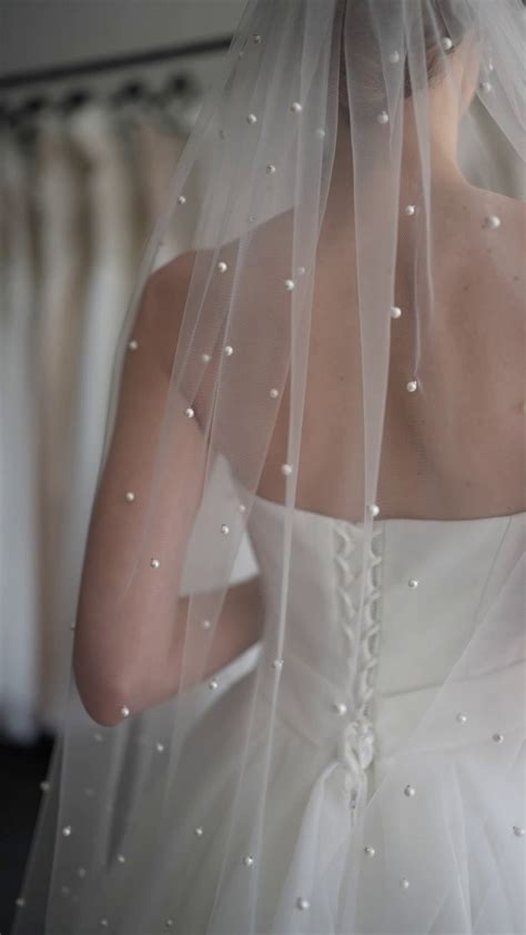 Wedding Pearl Veil Bridal Fingertip Veil With Pearls Cathedral Chapel