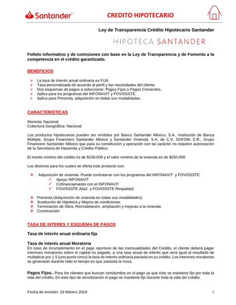 Pdf Ley De Transparencia Cr Dito Hipotecario Santander Fondo De La