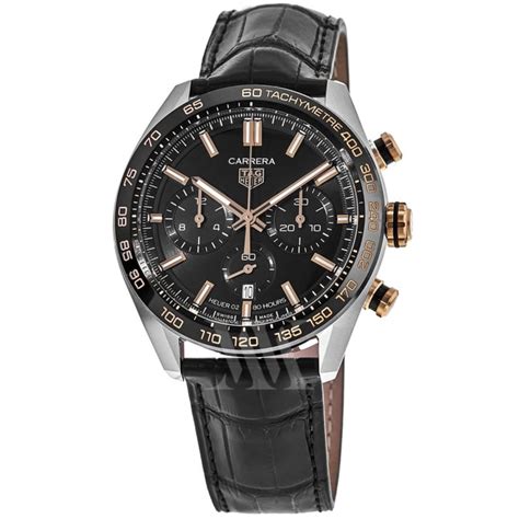 Tag Heuer Carrera Chronograph Automatic Black Dial Leather Strap Men's ...