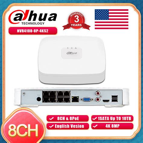 Original Dahua 4K 8CH 8PoE NVR Network Video Recorder NVR4108 8P 4KS2