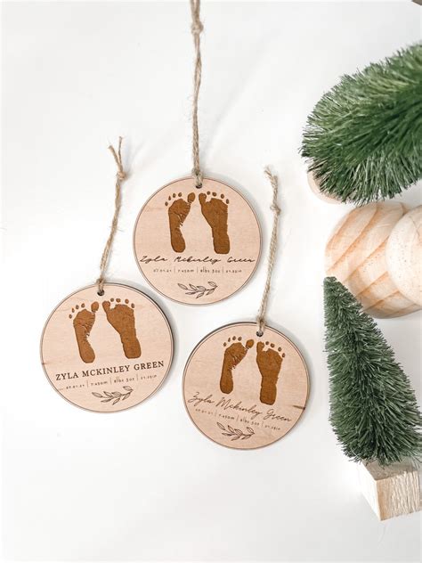 Personalized Baby Stats Wooden Ornament Newborn Footprint Etsy