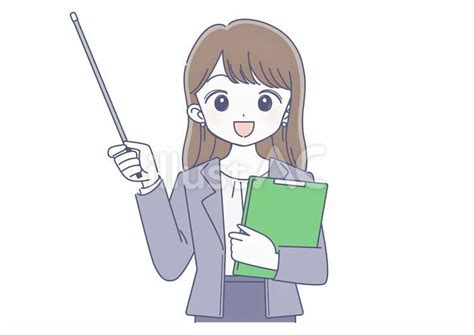 指示棒とファイルを持つスーツの女性イラスト No 24366795／無料イラストフリー素材なら「イラストac」