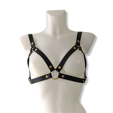 Leather Open Cup Bra Bdsm Bra Luxury Lingerie Leather Lingerie Harness