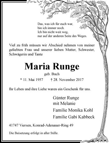 Alle Traueranzeigen für Maria Runge trauer rp online de