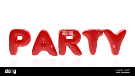 Party Word Sparkle And Bubble Red Color Text Isolated On White