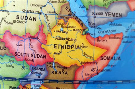 World Map Of Ethiopia And Bordering Countries Sudan Kenya Somalia And