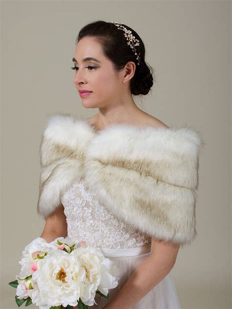 Ivory Faux Fur Wrap Bridal Stole With Brown Tips B Ivory Faux Fur