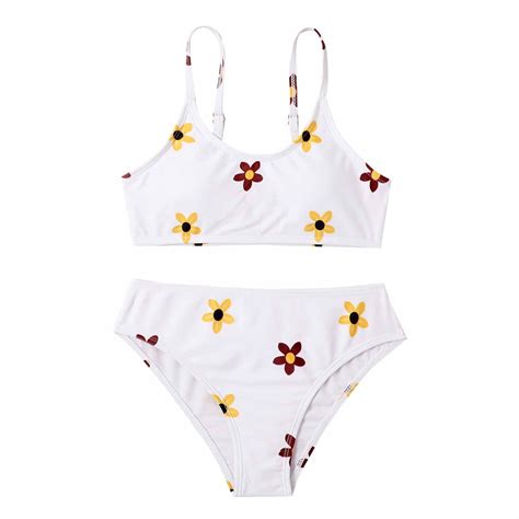 REORIAFEE Girls 2 Piece Swimsuit Sets Tankni Top And Bikini Bottom Cute Flower Graphic Beachwear