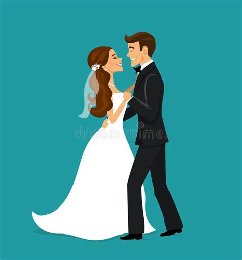 Just Married Couple Bride And Groom Dancing Vector Illustration Bride