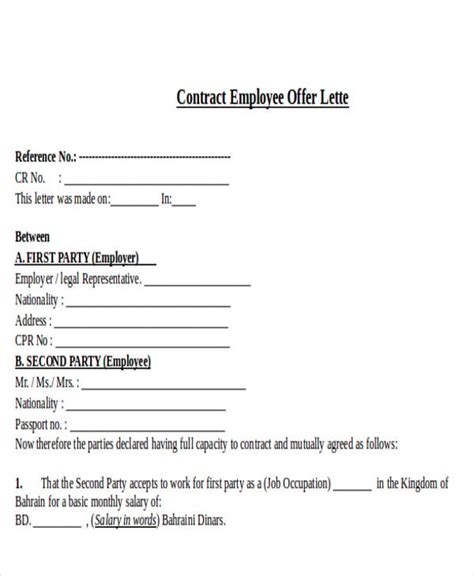 Contract Offer Letter Templates 14 Word Pdf Format Download Free