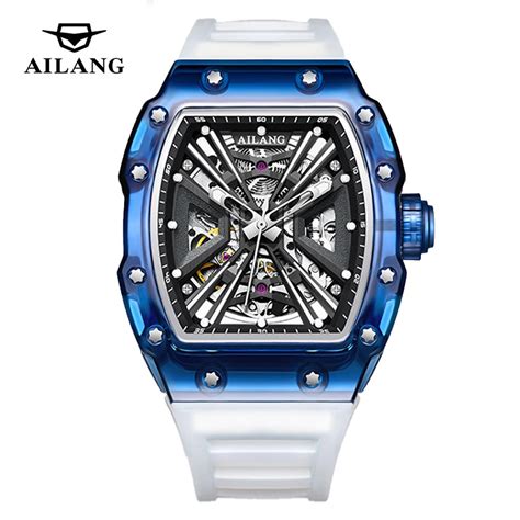 AILANG Brand Sport Skeleton Mechanical Watch For Men Silicone Strap