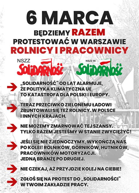 STRAJK GENERALNY ROLNIKÓW W WARSZAWIE 6 MARCA 2024 NSZZ RI Solidarność