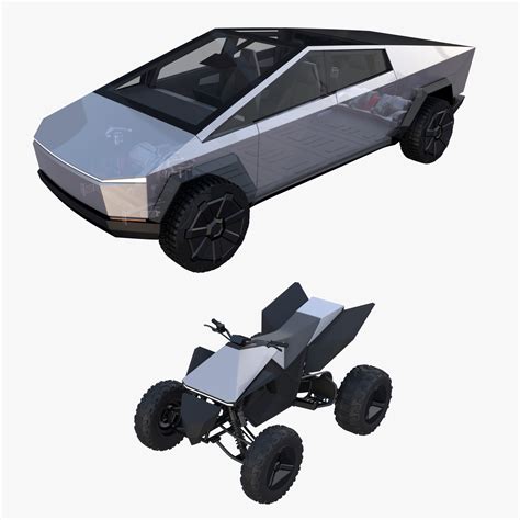 Tesla Cybertruck and Cyberquad Pack with interior and chassis - Blender ...