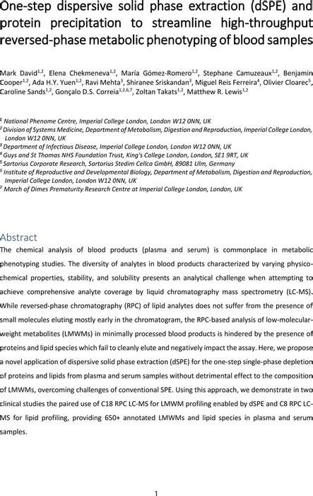 One Step Dispersive Solid Phase Extraction Dspe And Protein Precipitation To Streamline High