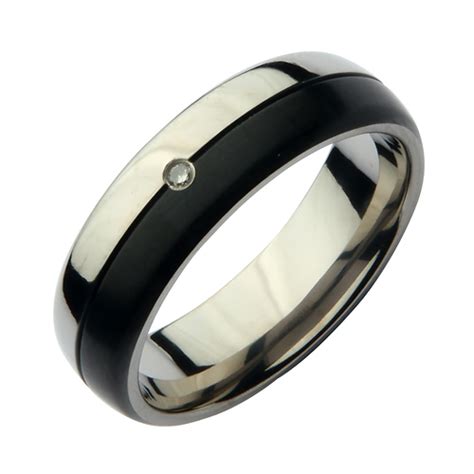 7mm Titanium Blacksilver Design Diamond Wedding Band Titanium Rings